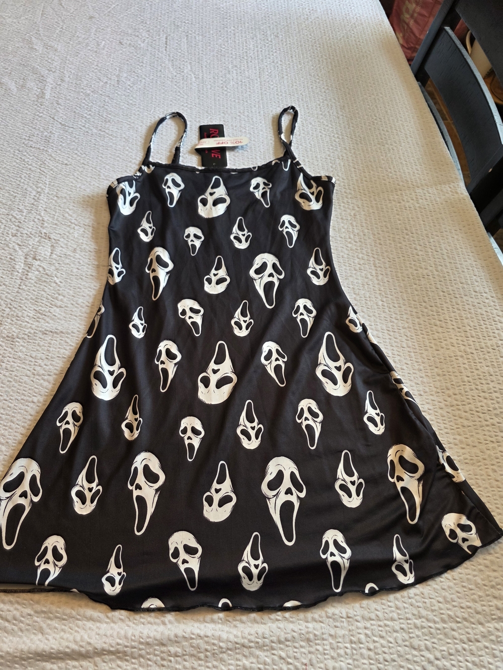 ROMWE Black Mini Slip Dress with White Ghost Mask Print M Nwt